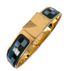 Hermes Clic Clac Enamel Cloisonne Gold Plated Blue Bangle Bracelet