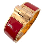 Hermes Charniere Enamel Gold Red Bangle Bracelet