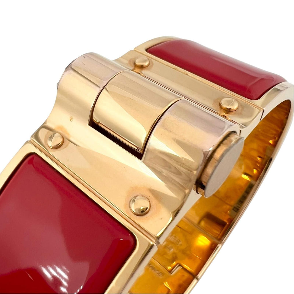 Hermes Charniere Enamel Gold Red Bangle Bracelet — view 5