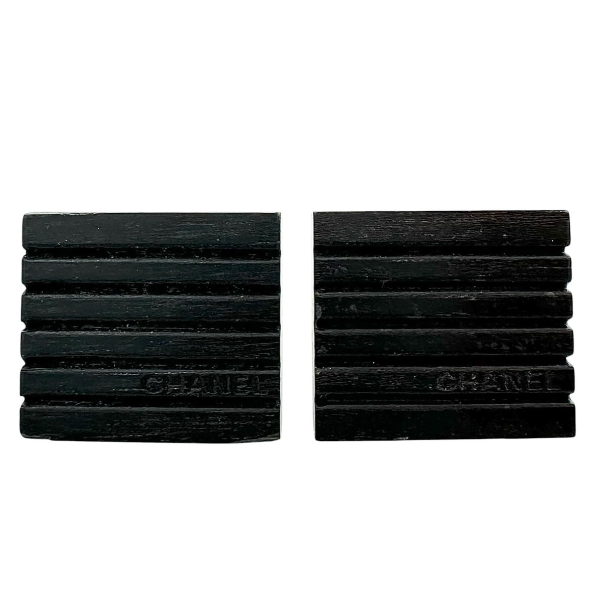 Chanel Square Wood Black Earrings