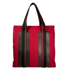 Hermes Troca Vertical MM Leather Canvas Brown Red Tote Bag Silver