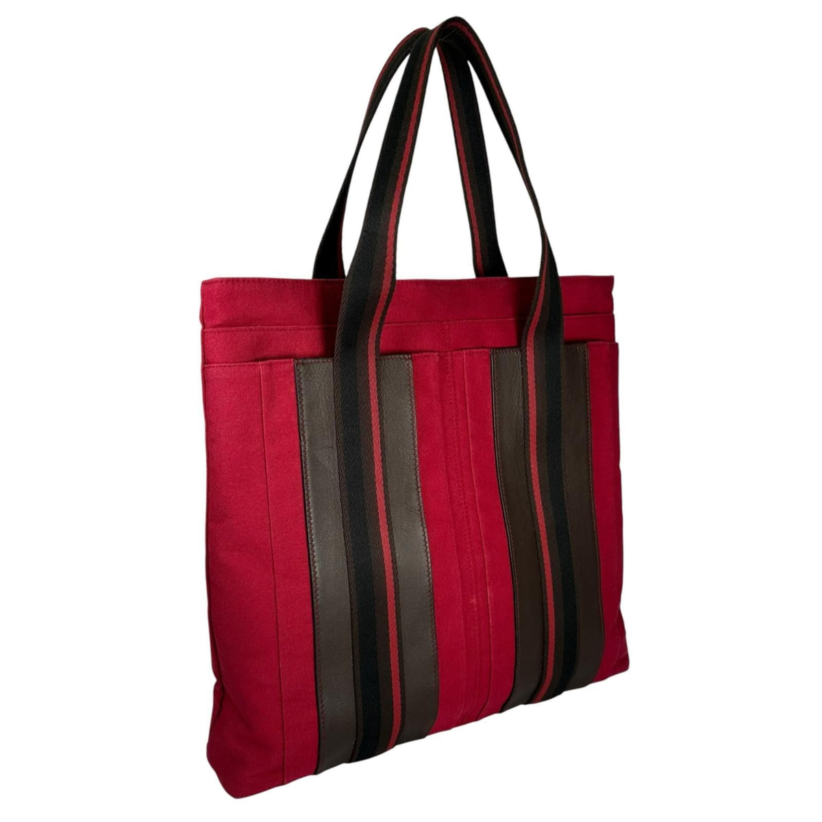 Hermes Troca Vertical MM Leather Canvas Brown Red Tote Bag Silver — view 2