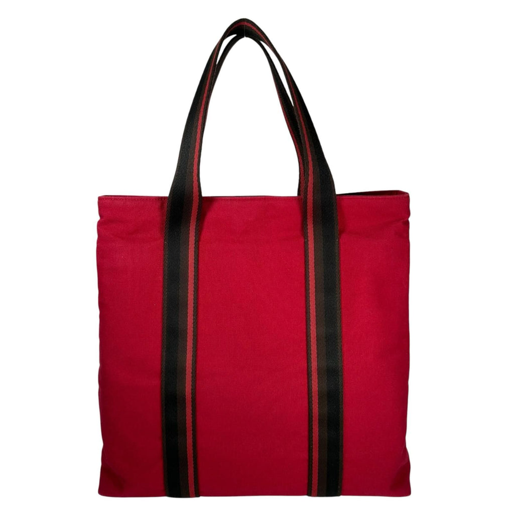 Hermes Troca Vertical MM Leather Canvas Brown Red Tote Bag Silver — view 3