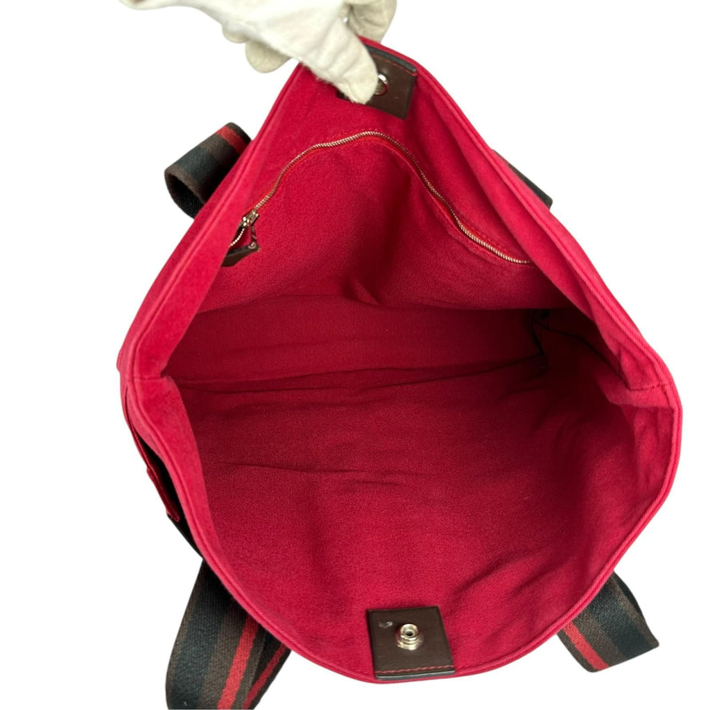 Hermes Troca Vertical MM Leather Canvas Brown Red Tote Bag Silver — view 6