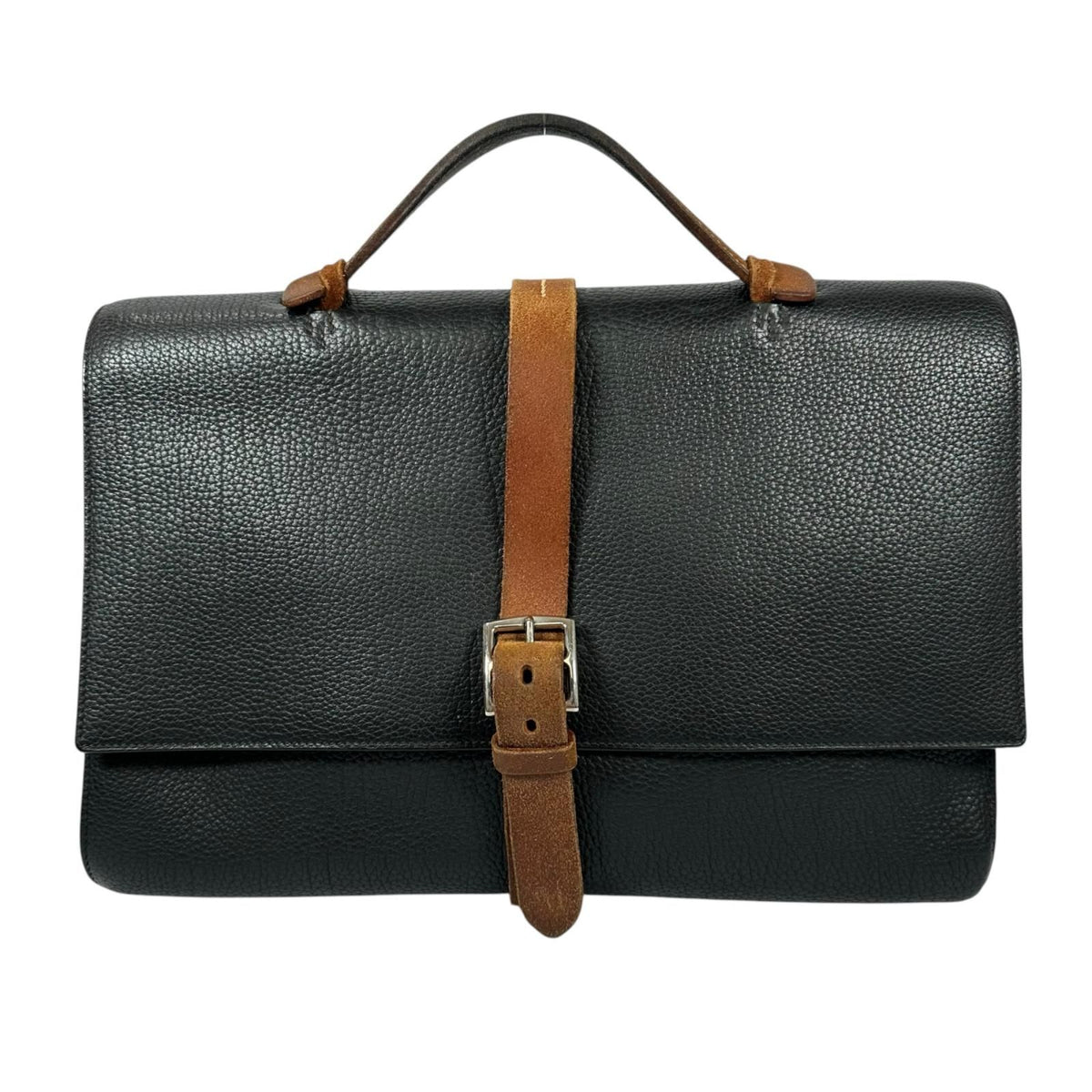 Hermes Etriviere Document Fjord Black Business Bag Silver