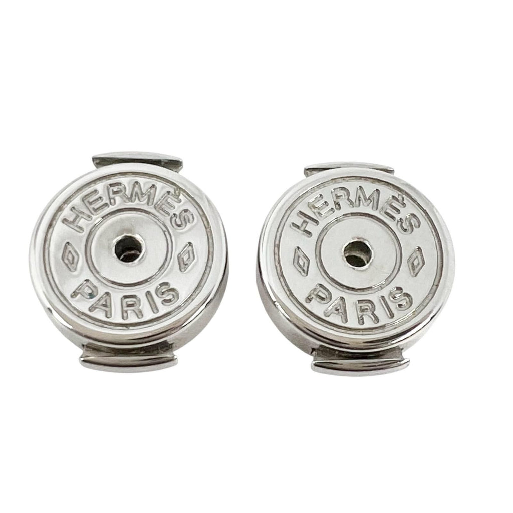 Hermes Round Logo Orange Silver Earrings — view 5
