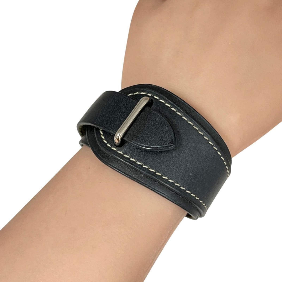 Hermes Leather Black Bracelet Silver — view 4
