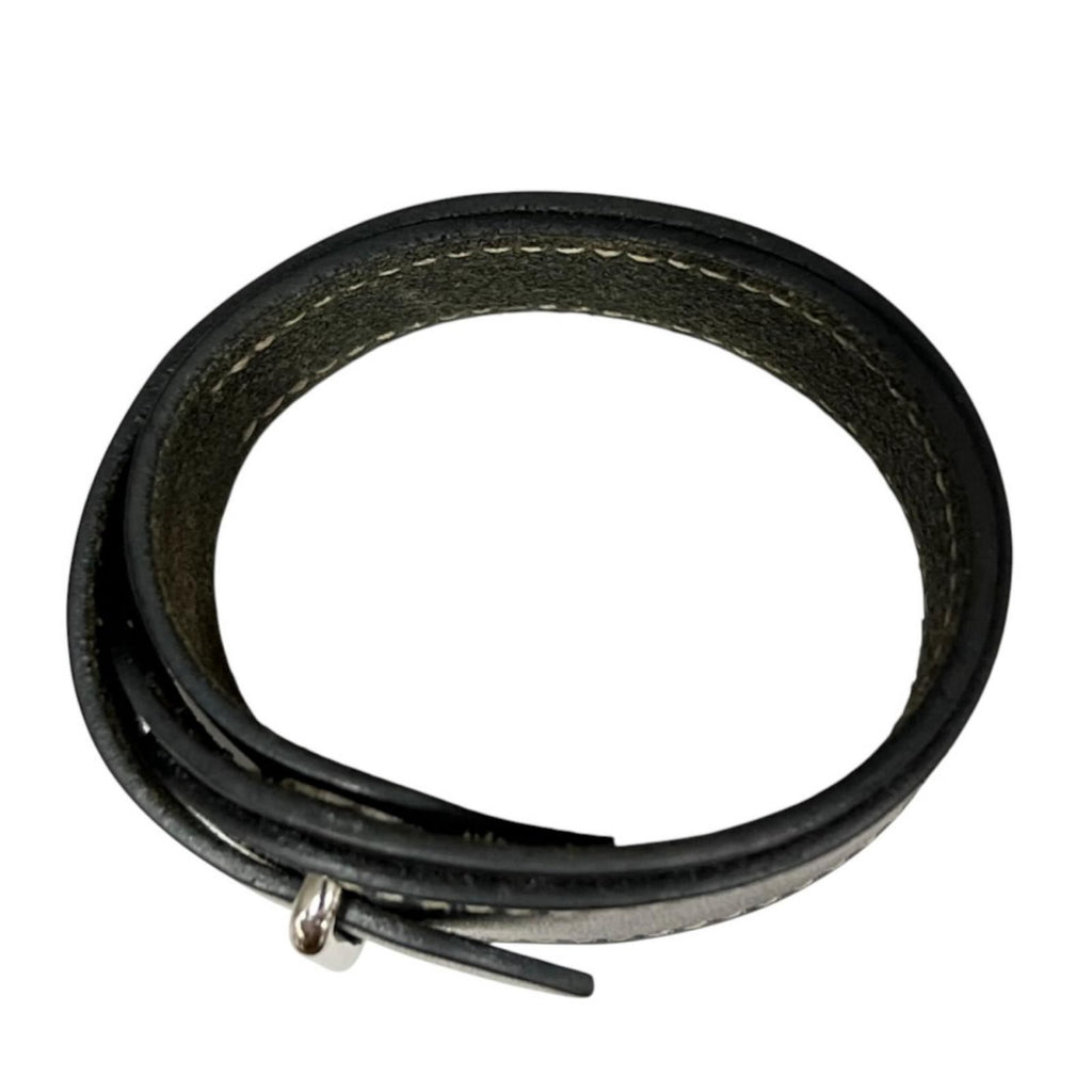 Hermes Leather Black Bracelet Silver — view 2