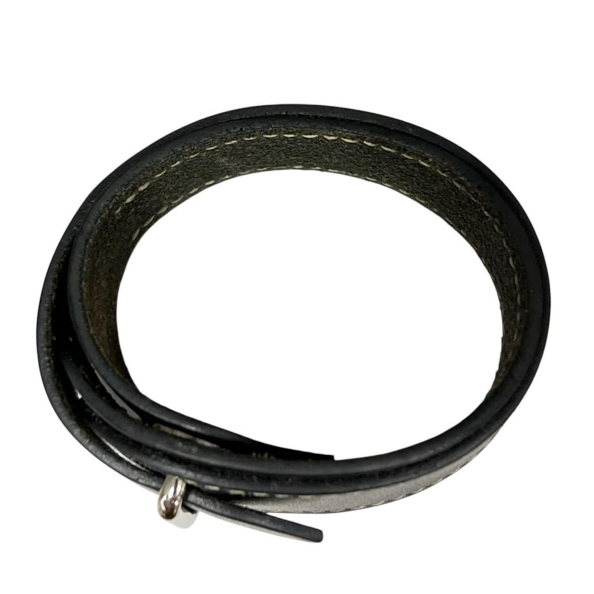 Hermes Leather Black Bracelet Silver — view 2