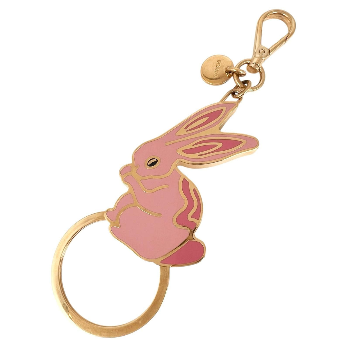Prada Rabbit Metal Gold Pink Key Ring Key Holder