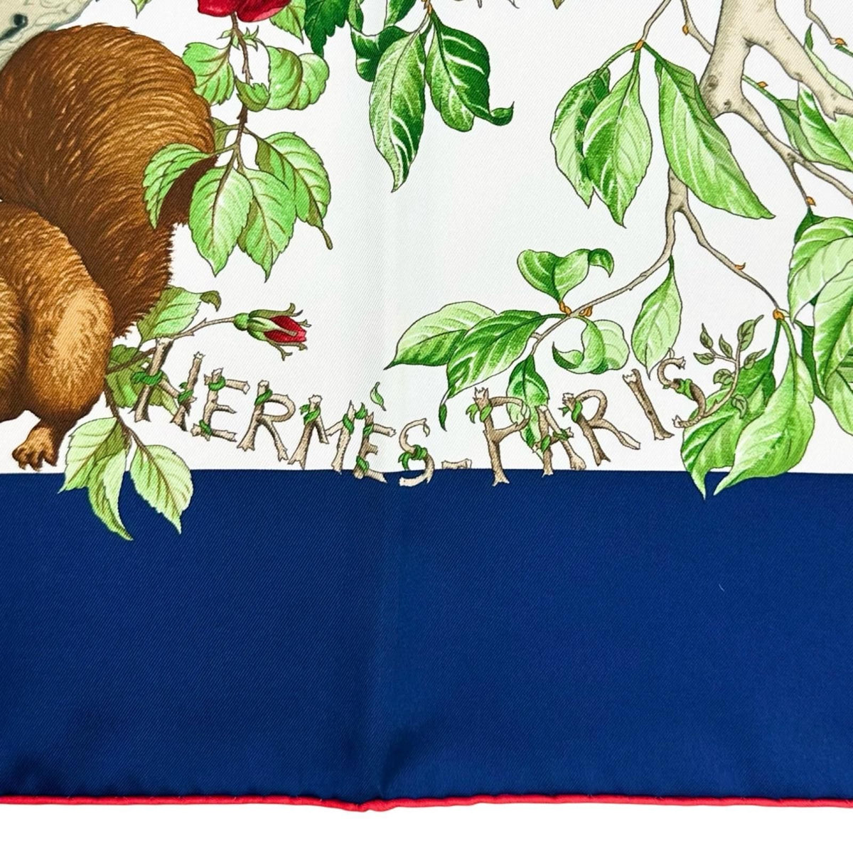 Hermes Carre 90 AU Coeur Des Bois Silk Green Blue White Scarf — view 5
