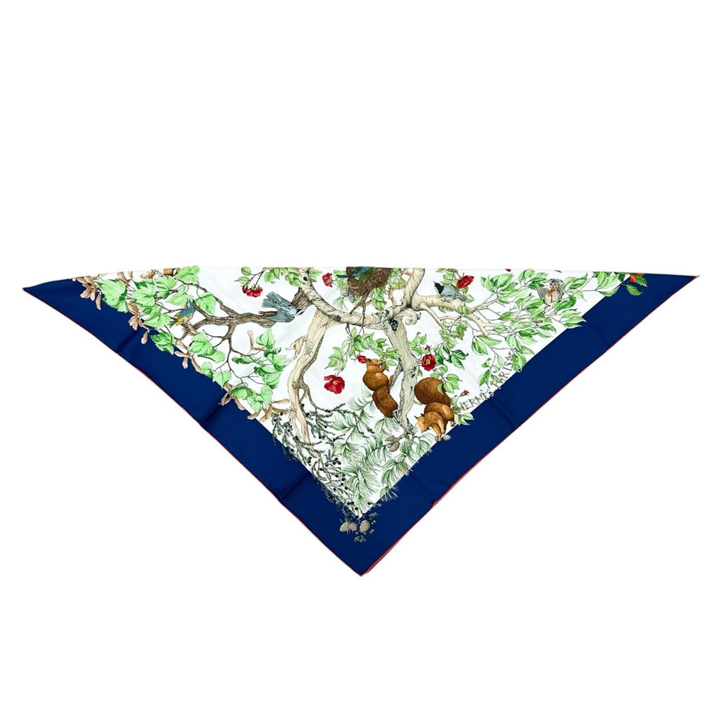 Hermes Carre 90 AU Coeur Des Bois Silk Green Blue White Scarf — view 3