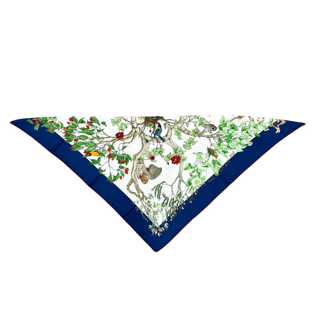 Hermes Carre 90 AU Coeur Des Bois Silk Green Blue White Scarf — view 4
