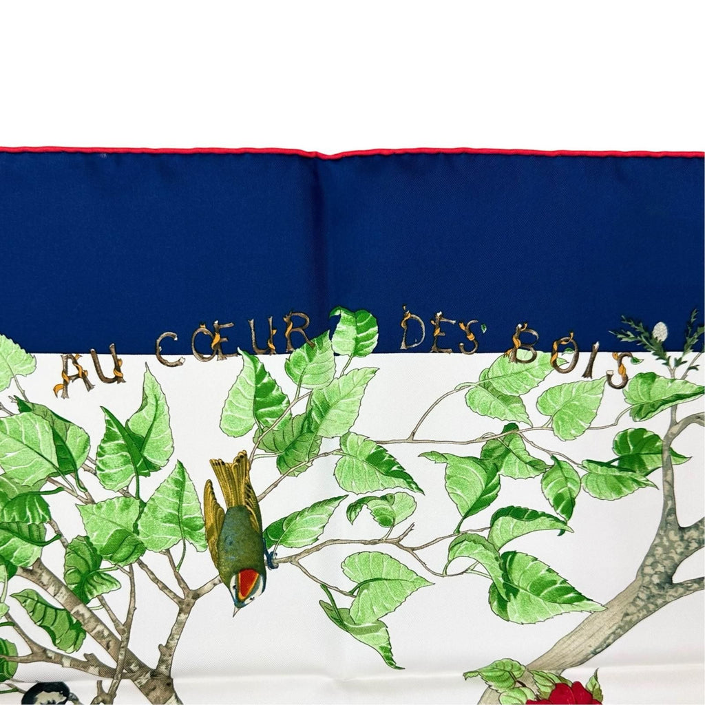 Hermes Carre 90 AU Coeur Des Bois Silk Green Blue White Scarf — view 6