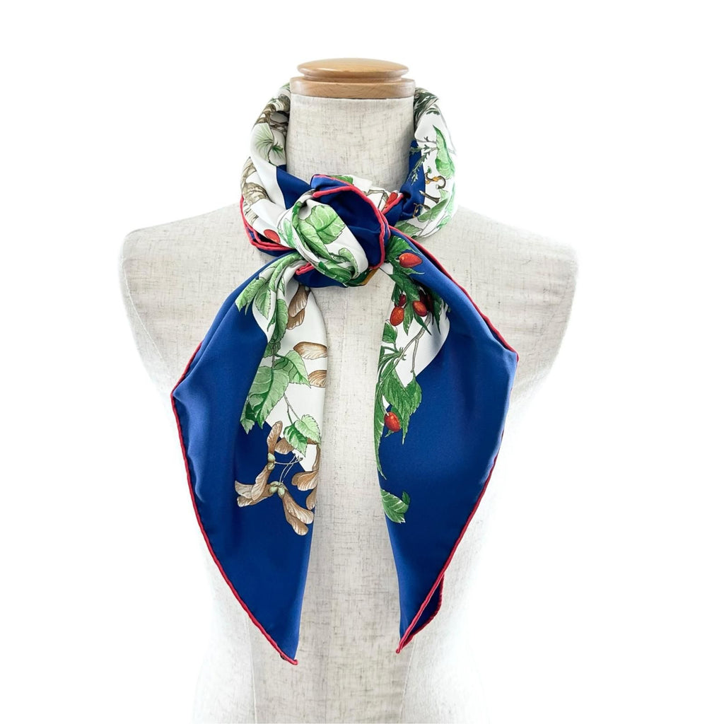 Hermes Carre 90 AU Coeur Des Bois Silk Green Blue White Scarf — view 2