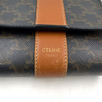 Celine Triomphe Leather Canvas Brown Black Trifold Wallet Gold — view 4