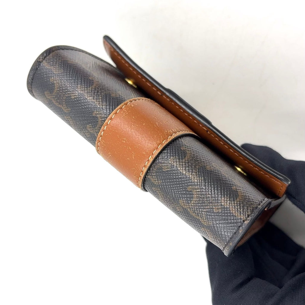 Celine Triomphe Leather Canvas Brown Black Trifold Wallet Gold — view 8