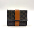 Celine Triomphe Leather Canvas Brown Black Trifold Wallet Gold