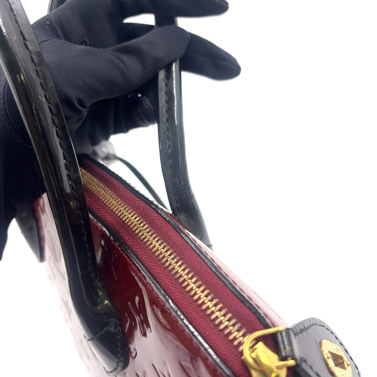 Louis Vuitton PM Monogram Vernis Griyot Patent Black Bordeaux Handbag Gold — view 7