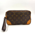 Louis Vuitton Marly Dragonne PM Monogram Leather Brown Clutch Gold