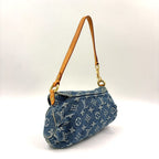 Louis Vuitton Mini Pleaty Monogram Denim Blue Shoulder Bag Gold — view 2