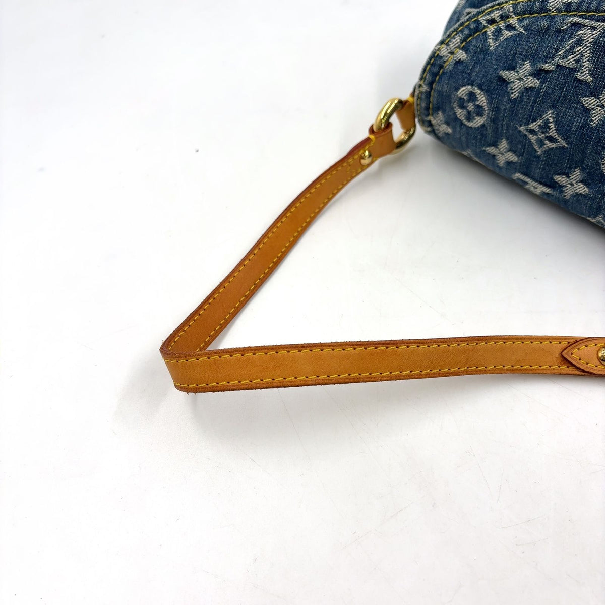 Louis Vuitton Mini Pleaty Monogram Denim Blue Shoulder Bag Gold — view 6