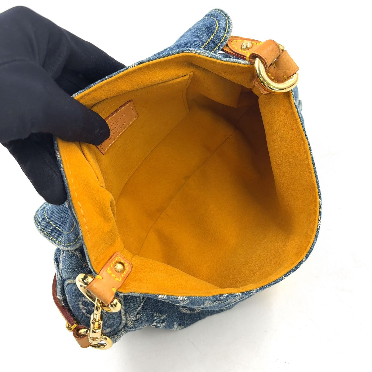Louis Vuitton Mini Pleaty Monogram Denim Blue Shoulder Bag Gold — view 3