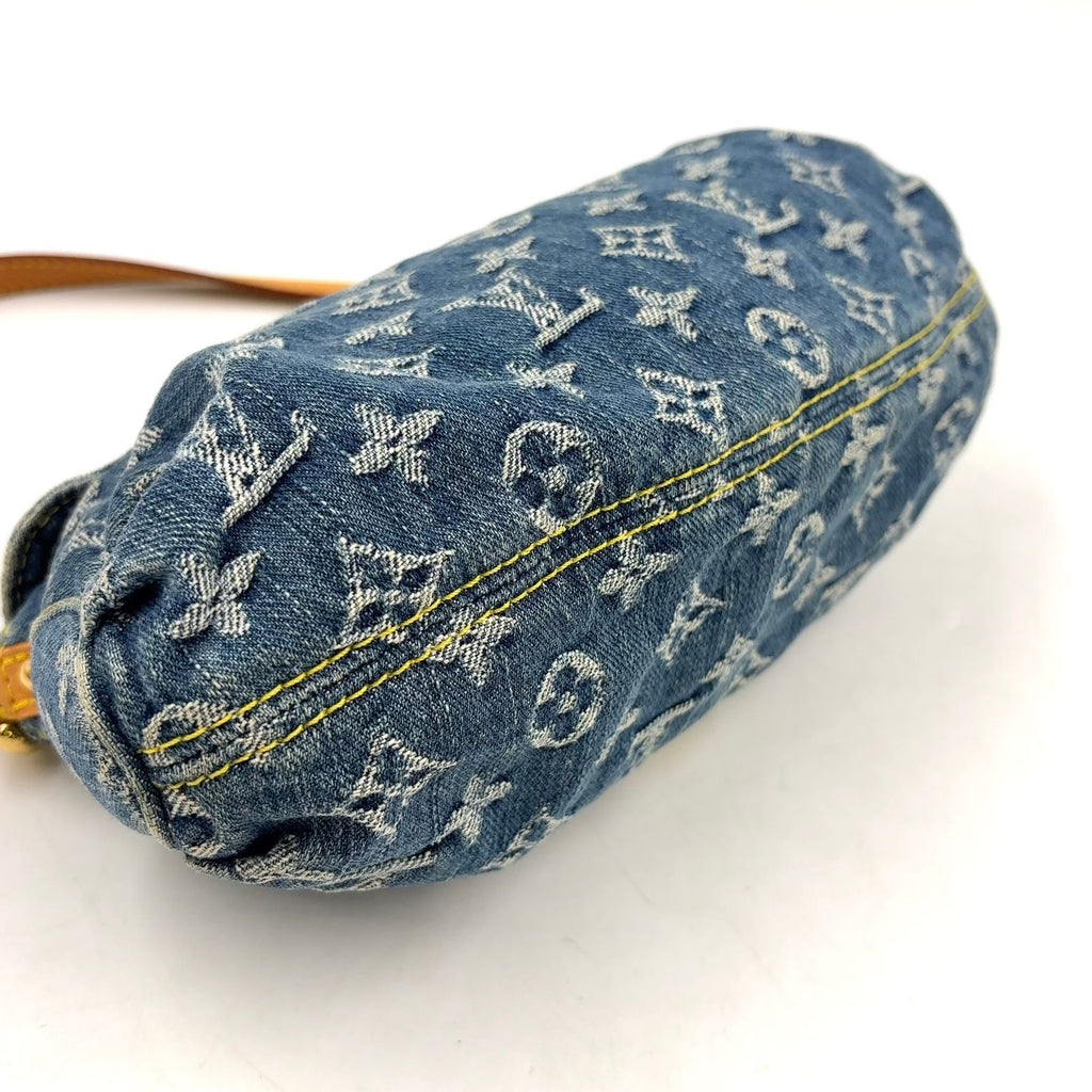Louis Vuitton Mini Pleaty Monogram Denim Blue Shoulder Bag Gold — view 7