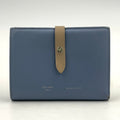 Celine Medium Strap Wallet Leather Beige Light Blue Bifold Silver