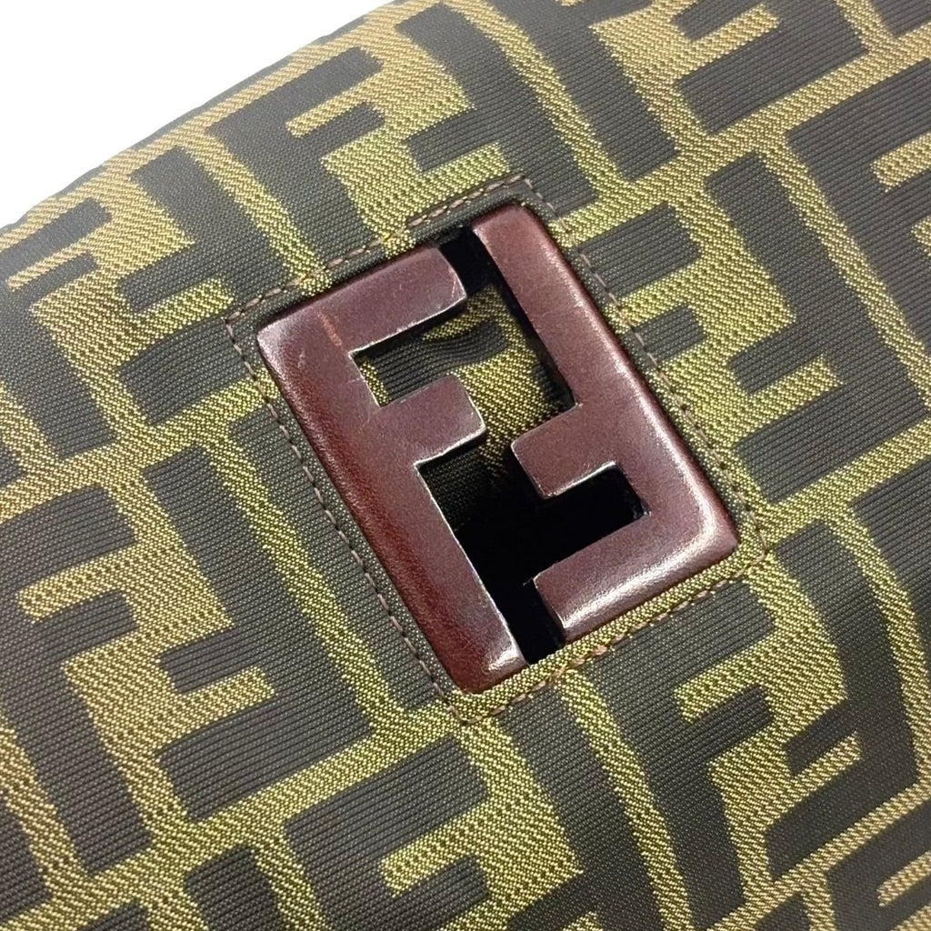 Fendi Zucca Pattern Leather Canvas Brown Tote Bag Silver — view 6