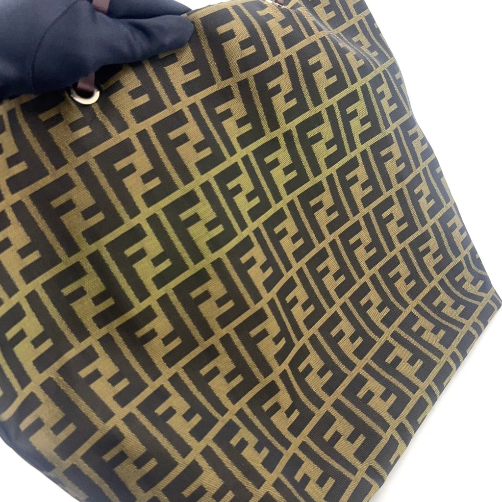 Fendi Zucca Pattern Leather Canvas Brown Tote Bag Silver — view 5