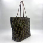 Fendi Zucca Pattern Leather Canvas Brown Tote Bag Silver — view 2