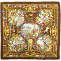 Gucci Scarf Flower Animal Print Silk Brown Multicolor