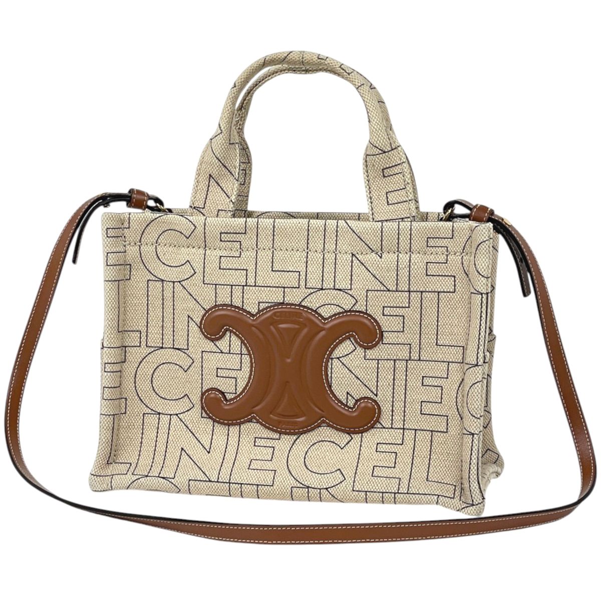 Celine Handbag Small Cabas Thais Triomphe 2-Way Canvas Beige