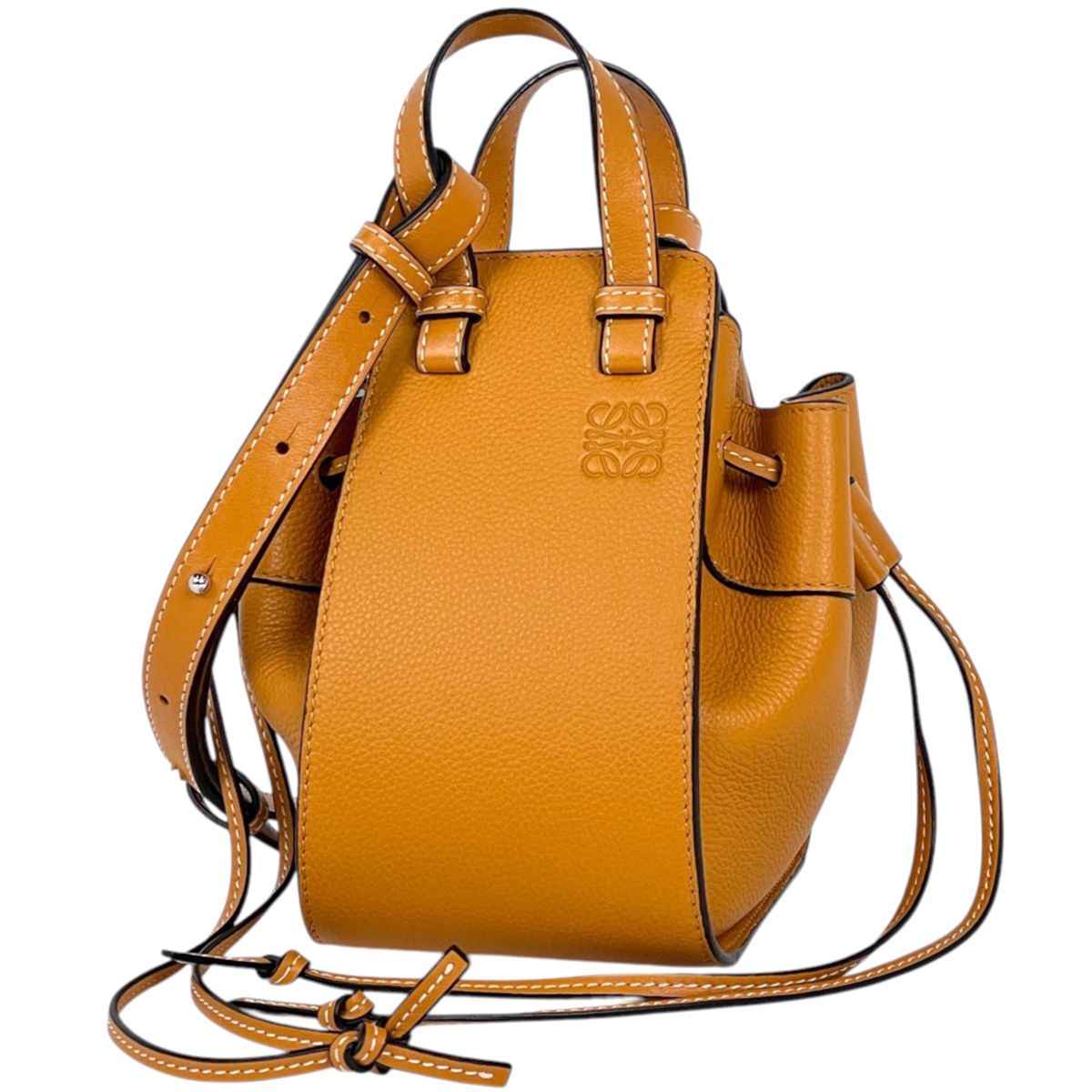 Loewe Handbag Hammock Drawstring Mini 2-Way Anagram Leather Brown