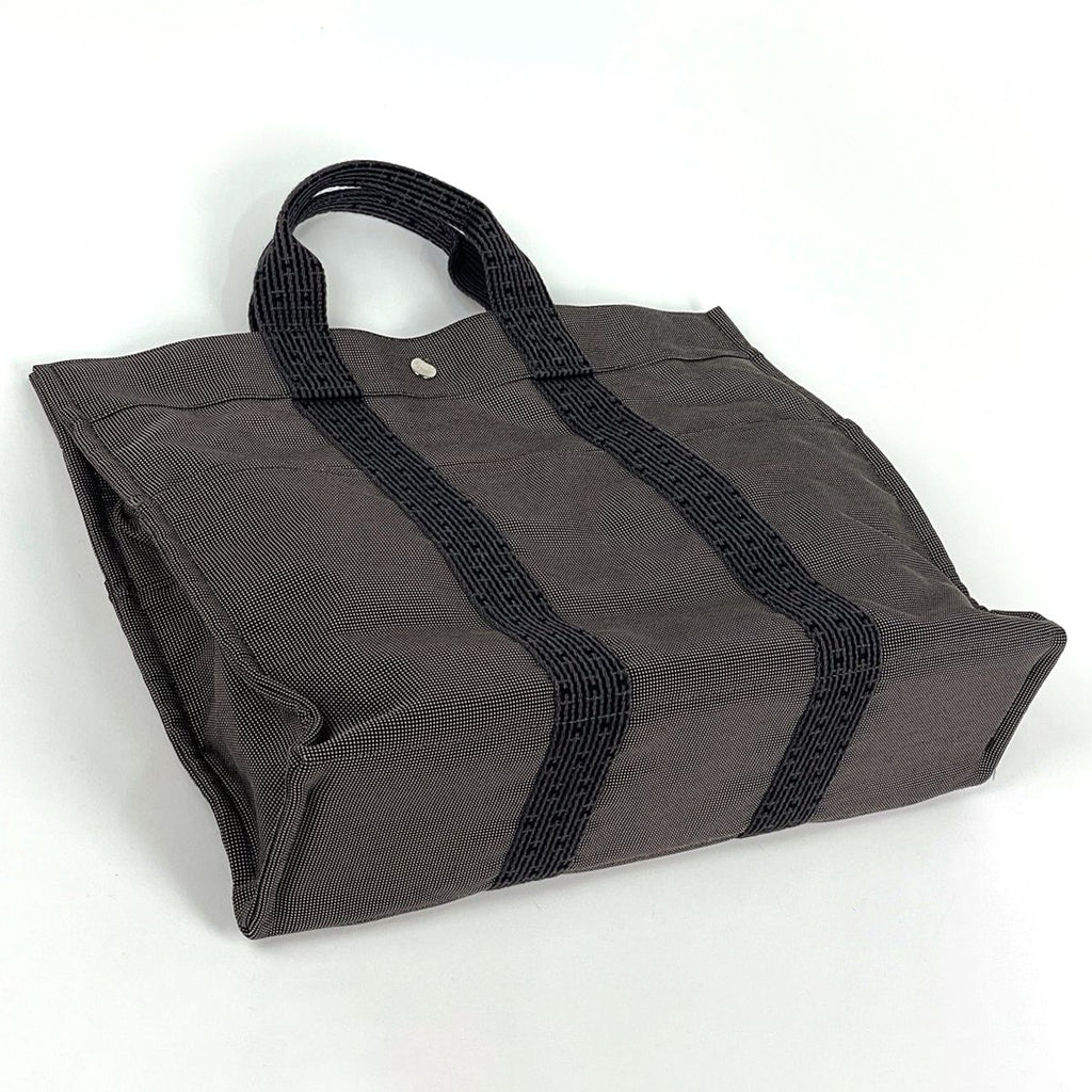 Hermes Herline Tote MM Handbag Nylon Canvas Gray Black — view 2