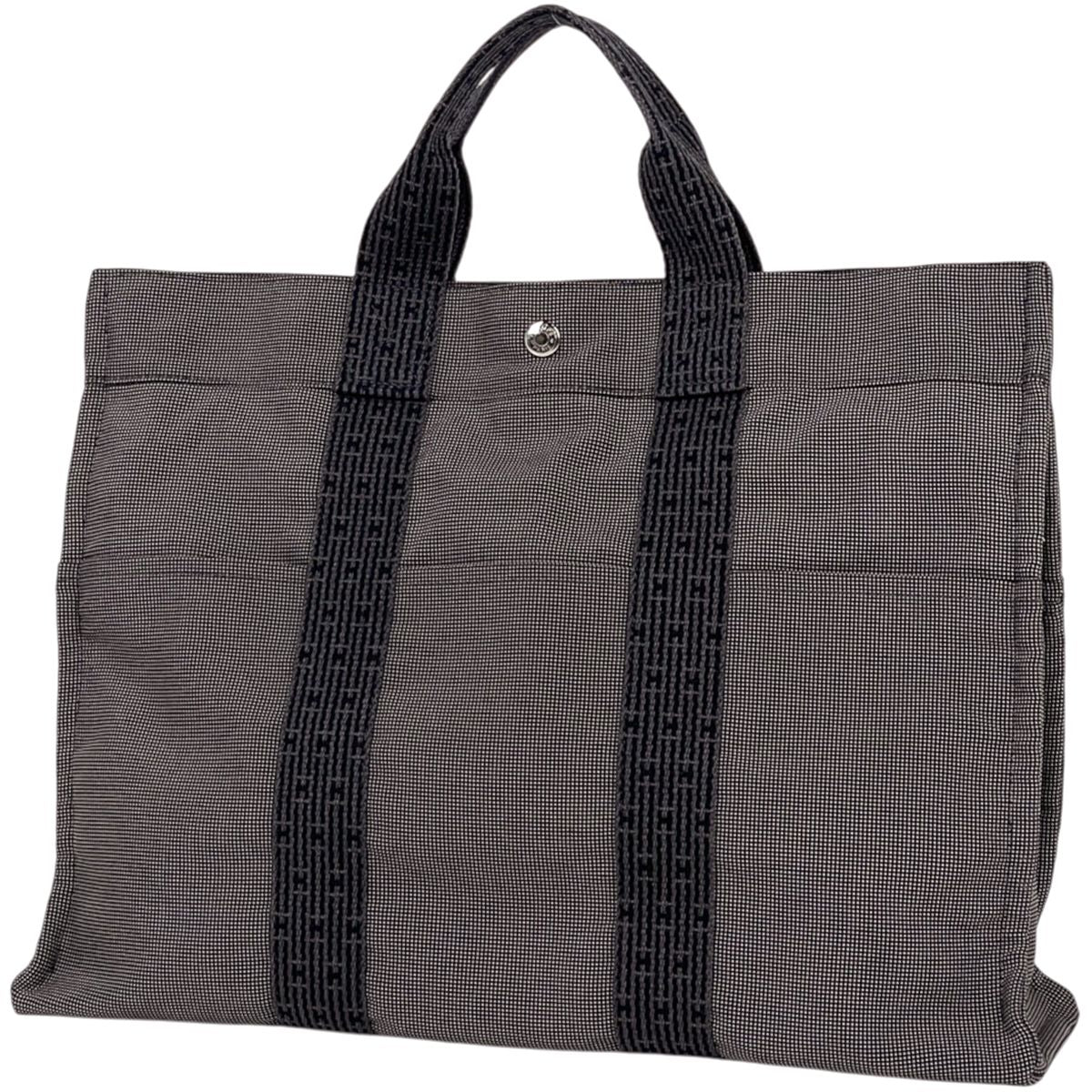 Hermes Herline Tote MM Handbag Nylon Canvas Gray Black