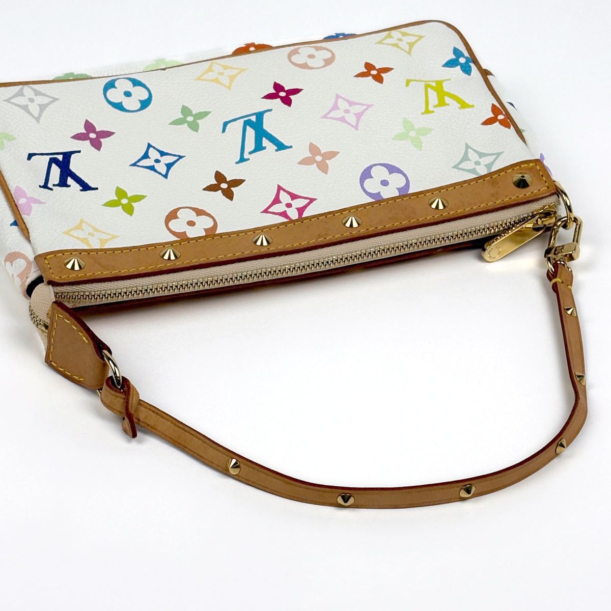 Louis Vuitton Pochette Accessoires Pouch Studs Monogram Multicolor Blanc — view 7
