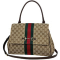 Gucci Paparazzo Medium Top Handle Bag Handbag 2-Way Horsebit GG Canvas Beige