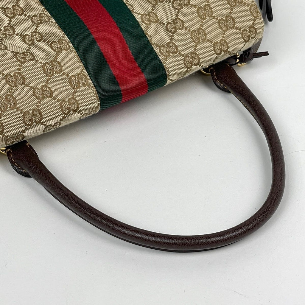 Gucci Paparazzo Medium Top Handle Bag Handbag 2-Way Horsebit GG Canvas Beige — view 4