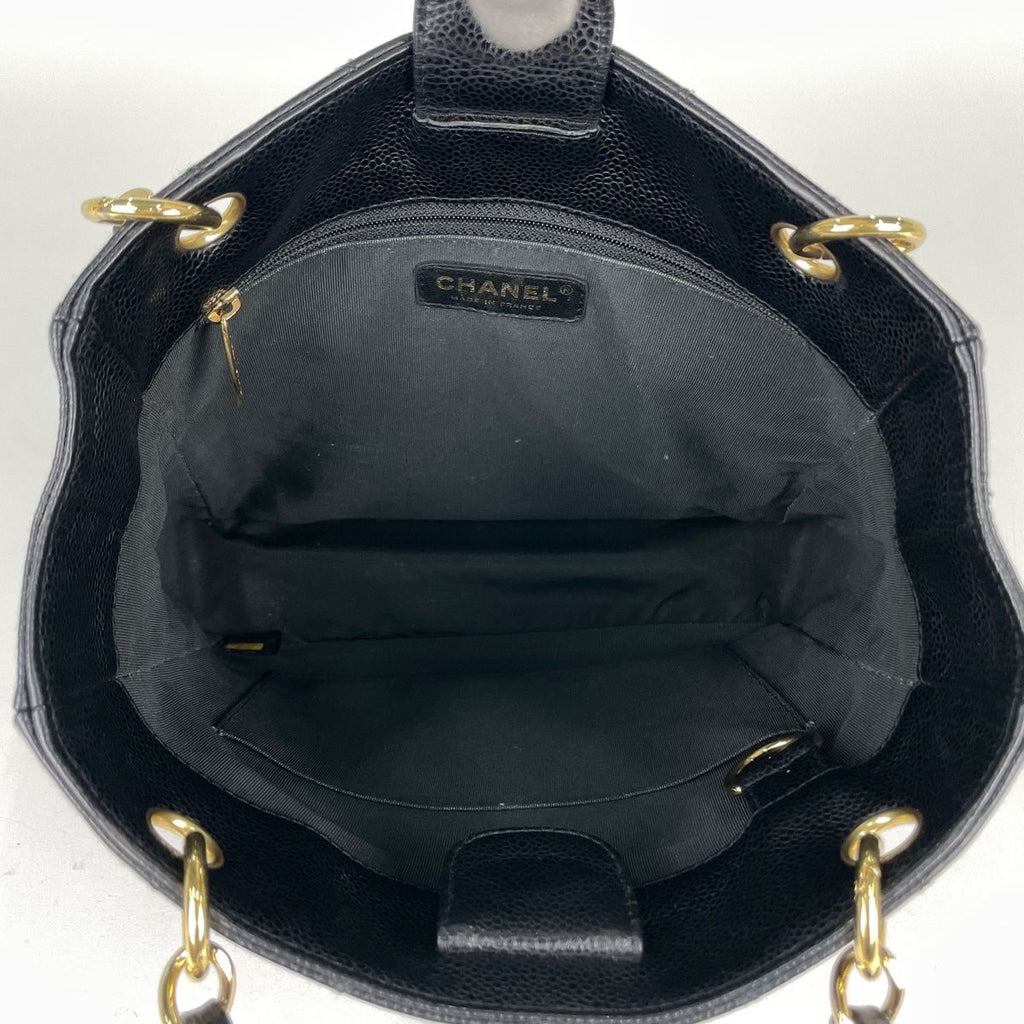 Chanel Tote Bag CC Logo Quilted Petite Shopping PST Caviar Leather Black — view 7