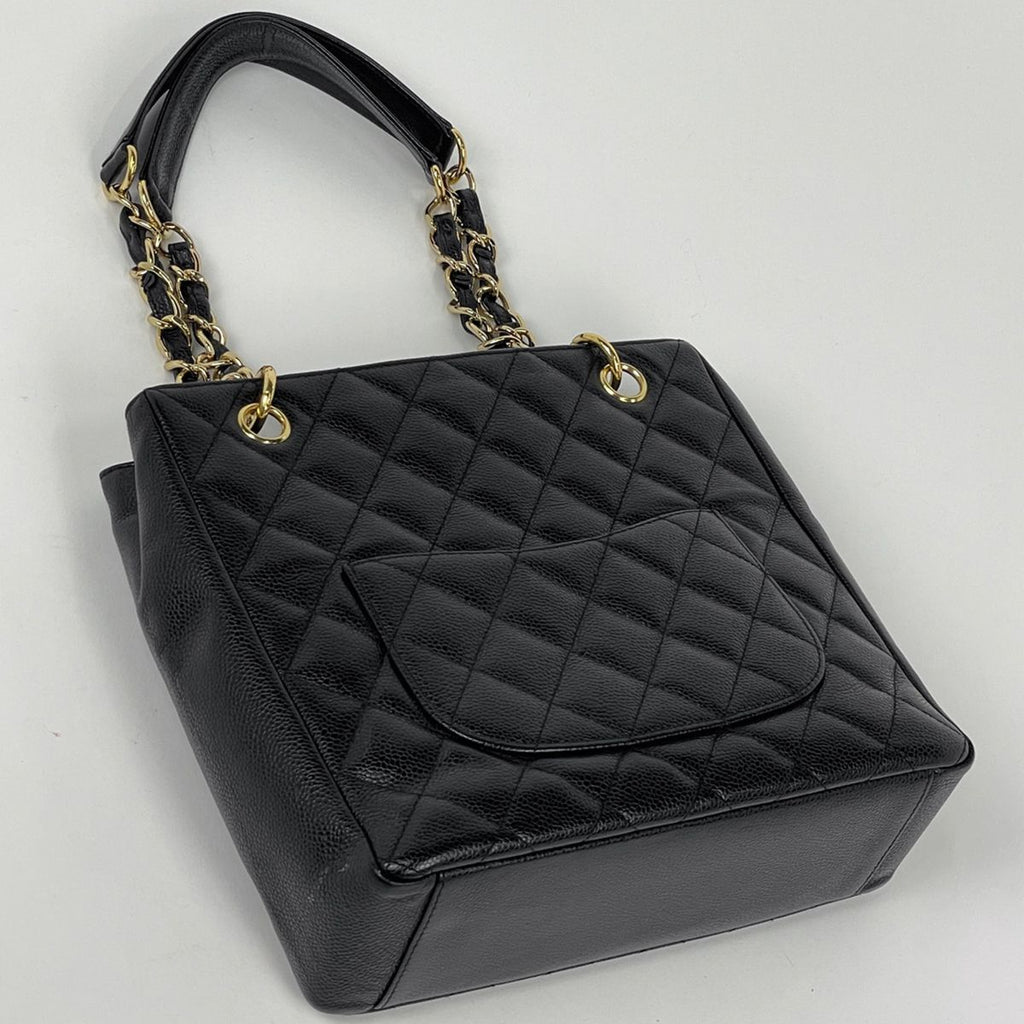 Chanel Tote Bag CC Logo Quilted Petite Shopping PST Caviar Leather Black — view 2