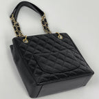 Chanel Tote Bag CC Logo Quilted Petite Shopping PST Caviar Leather Black — view 2