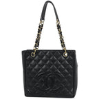 Chanel Tote Bag CC Logo Quilted Petite Shopping PST Caviar Leather Black