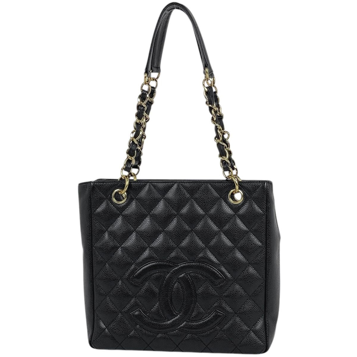 Chanel Tote Bag CC Logo Quilted Petite Shopping PST Caviar Leather Black