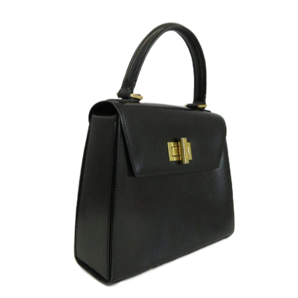 Celine Vintage Handbag Shoulder 2-Way Leather One Handle Turnlock Logo Gold — view 5