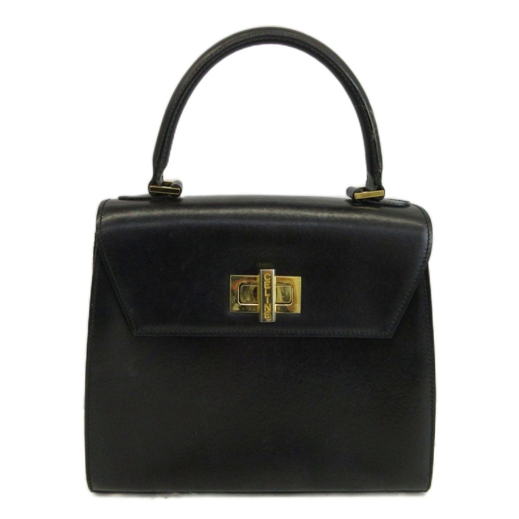 Celine Vintage Handbag Shoulder 2-Way Leather One Handle Turnlock Logo Gold