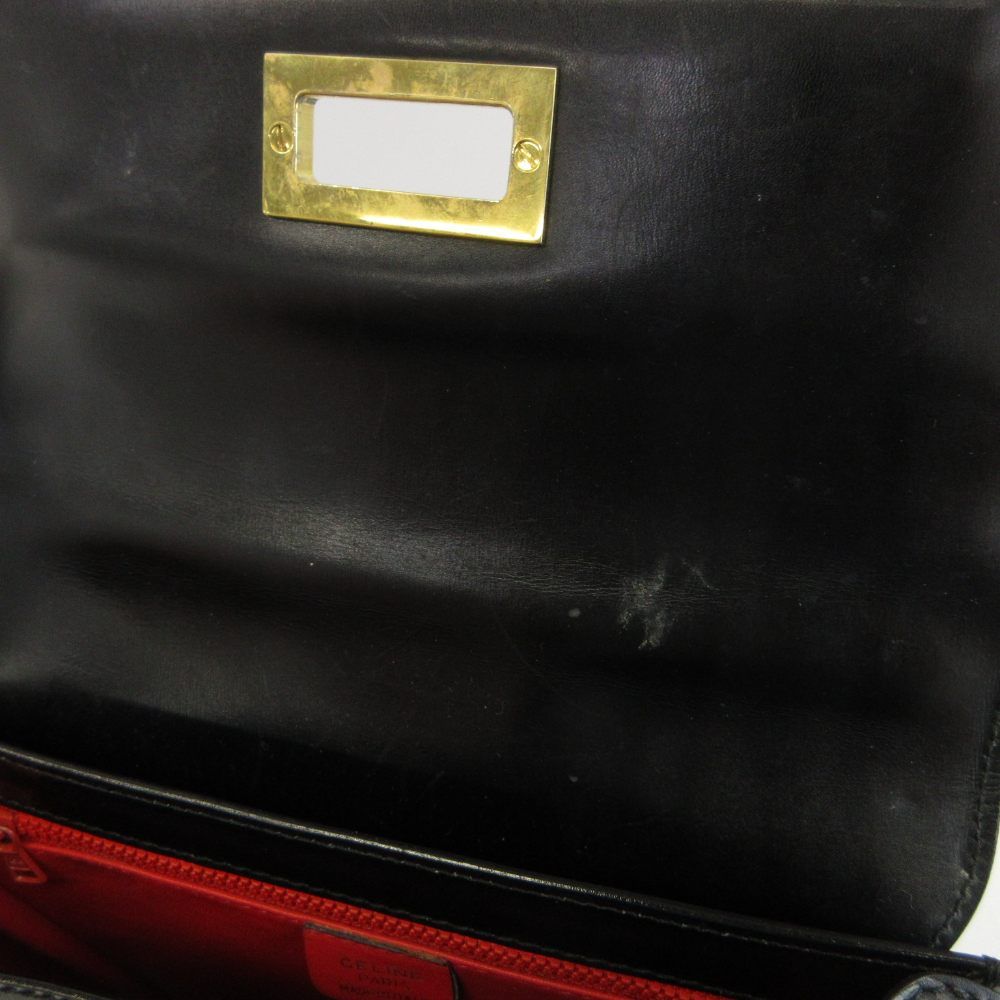 Celine Vintage Handbag Shoulder 2-Way Leather One Handle Turnlock Logo Gold — view 8