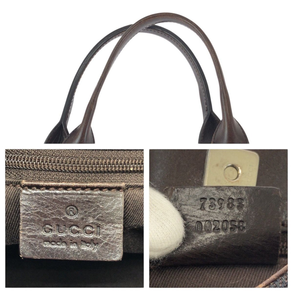 Gucci Dark Brown Silver GG Canvas Leather Tote Bag — view 3