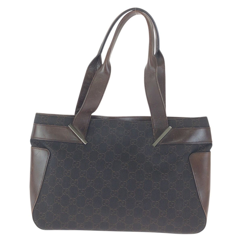 Gucci Dark Brown Silver GG Canvas Leather Tote Bag